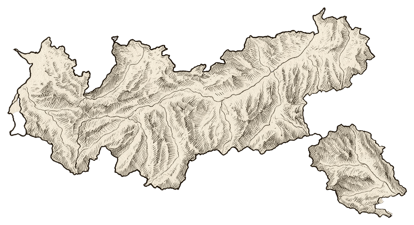 Handgezeichnete Karte von Tirol mit dem Standort Fügen im Zillertal